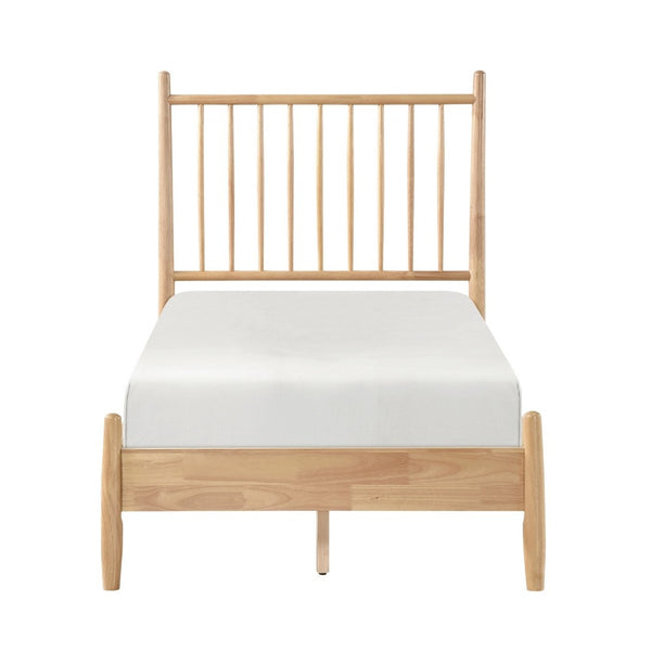 Lika Twin Platform Bed, Slatted Headboard, Extended Posts, Natural Brown - BM351402