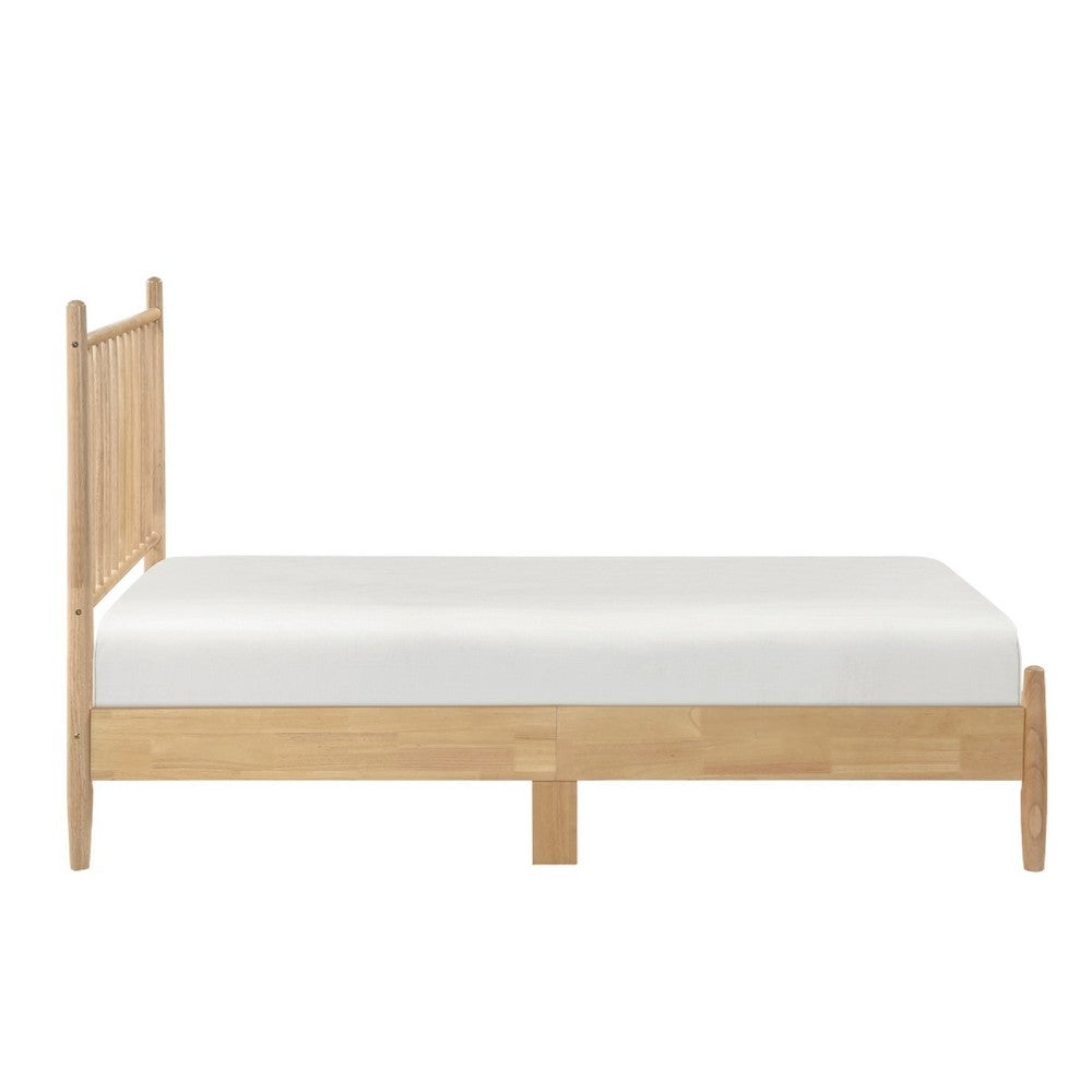 Lika Twin Platform Bed, Slatted Headboard, Extended Posts, Natural Brown - BM351402