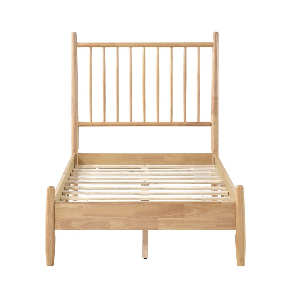 Lika Twin Platform Bed, Slatted Headboard, Extended Posts, Natural Brown - BM351402