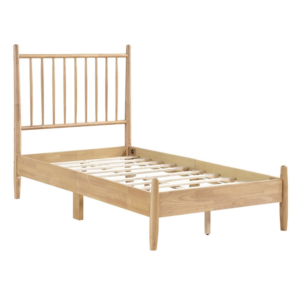 Lika Twin Platform Bed, Slatted Headboard, Extended Posts, Natural Brown - BM351402