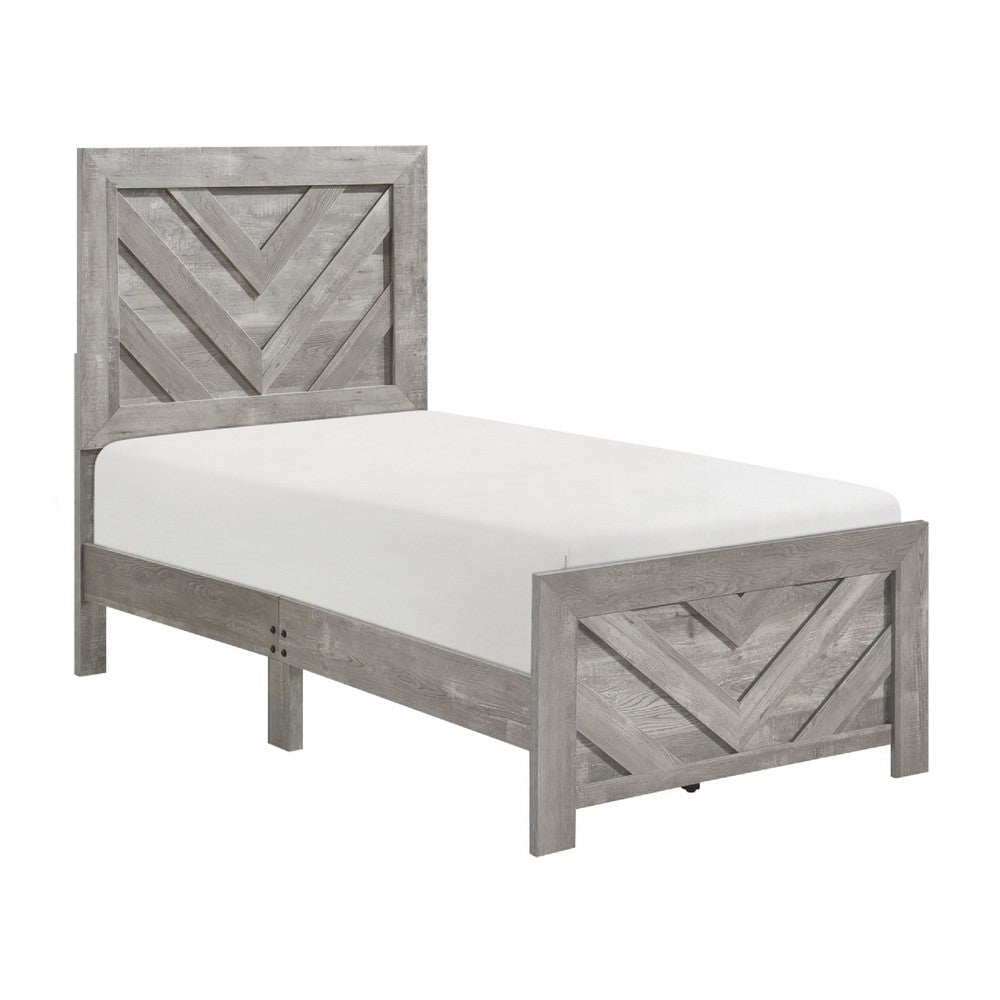 Eby Twin Panel Bed, Raised V Planks, 3D Veneer Texture, Warm Gray Wood - BM351403
