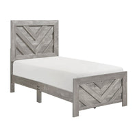 Eby Twin Panel Bed, Raised V Planks, 3D Veneer Texture, Warm Gray Wood - BM351403