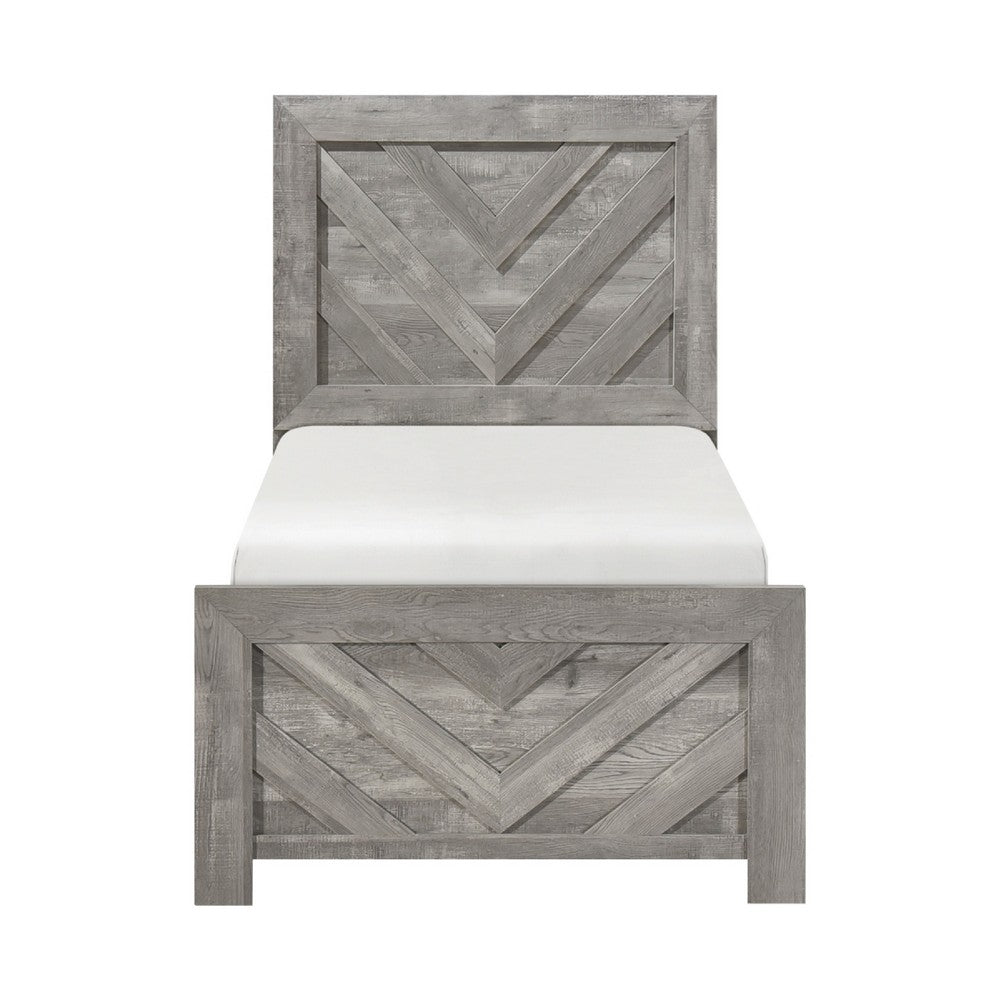 Eby Twin Panel Bed, Raised V Planks, 3D Veneer Texture, Warm Gray Wood - BM351403