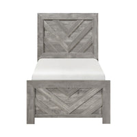 Eby Twin Panel Bed, Raised V Planks, 3D Veneer Texture, Warm Gray Wood - BM351403