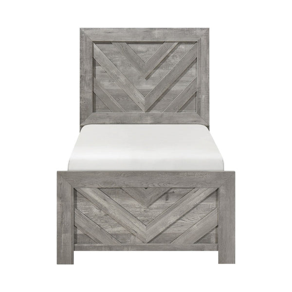 Eby Twin Panel Bed, Raised V Planks, 3D Veneer Texture, Warm Gray Wood - BM351403