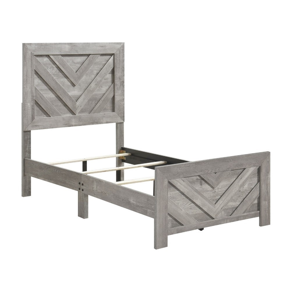 Eby Twin Panel Bed, Raised V Planks, 3D Veneer Texture, Warm Gray Wood - BM351403