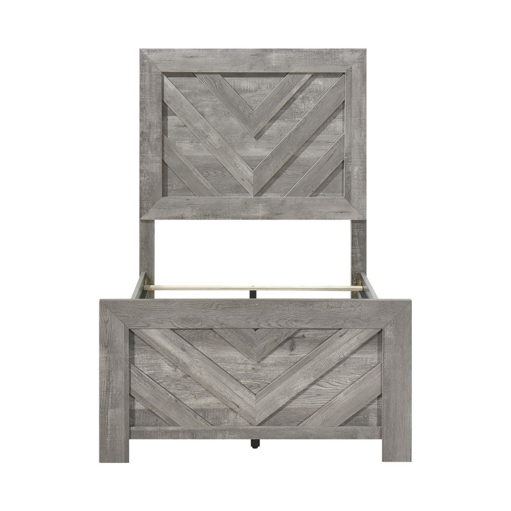 Eby Twin Panel Bed, Raised V Planks, 3D Veneer Texture, Warm Gray Wood - BM351403