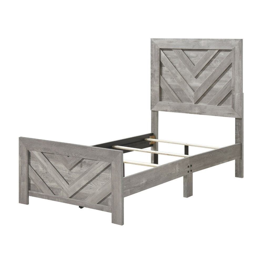 Eby Twin Panel Bed, Raised V Planks, 3D Veneer Texture, Warm Gray Wood - BM351403