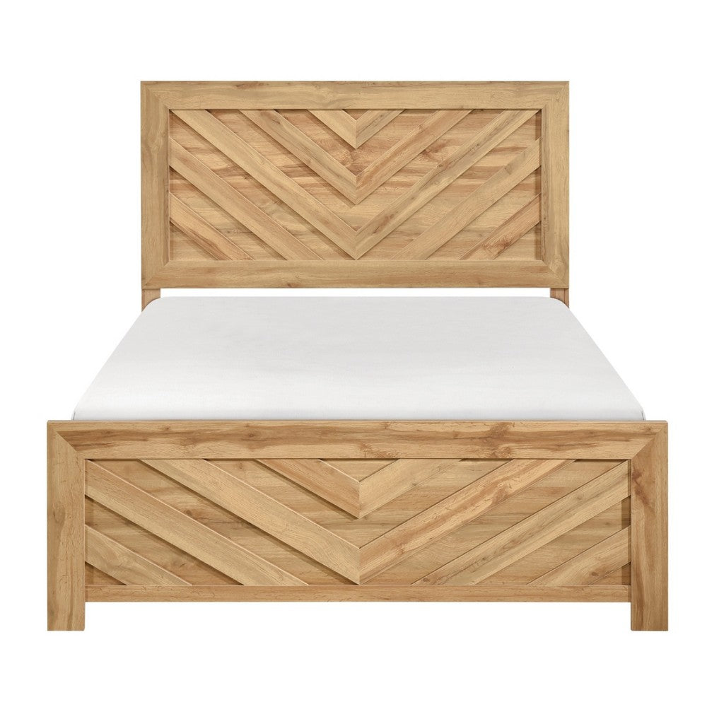 Eby Full Panel Bed, Chevron Design, 3D Texture, Light Natural Brown - BM351404