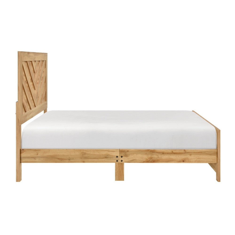 Eby Full Panel Bed, Chevron Design, 3D Texture, Light Natural Brown - BM351404