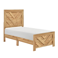 Eby Twin Panel Bed, Chevron Design, 3D Texture, Light Natural Brown - BM351405