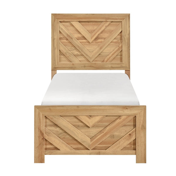 Eby Twin Panel Bed, Chevron Design, 3D Texture, Light Natural Brown - BM351405