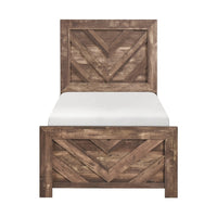 Eby Twin Panel Bed, Chevron Design, Aesthetic 3D Texture, Rustic Brown - BM351406