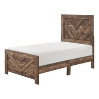 Eby Twin Panel Bed, Chevron Design, Aesthetic 3D Texture, Rustic Brown - BM351406