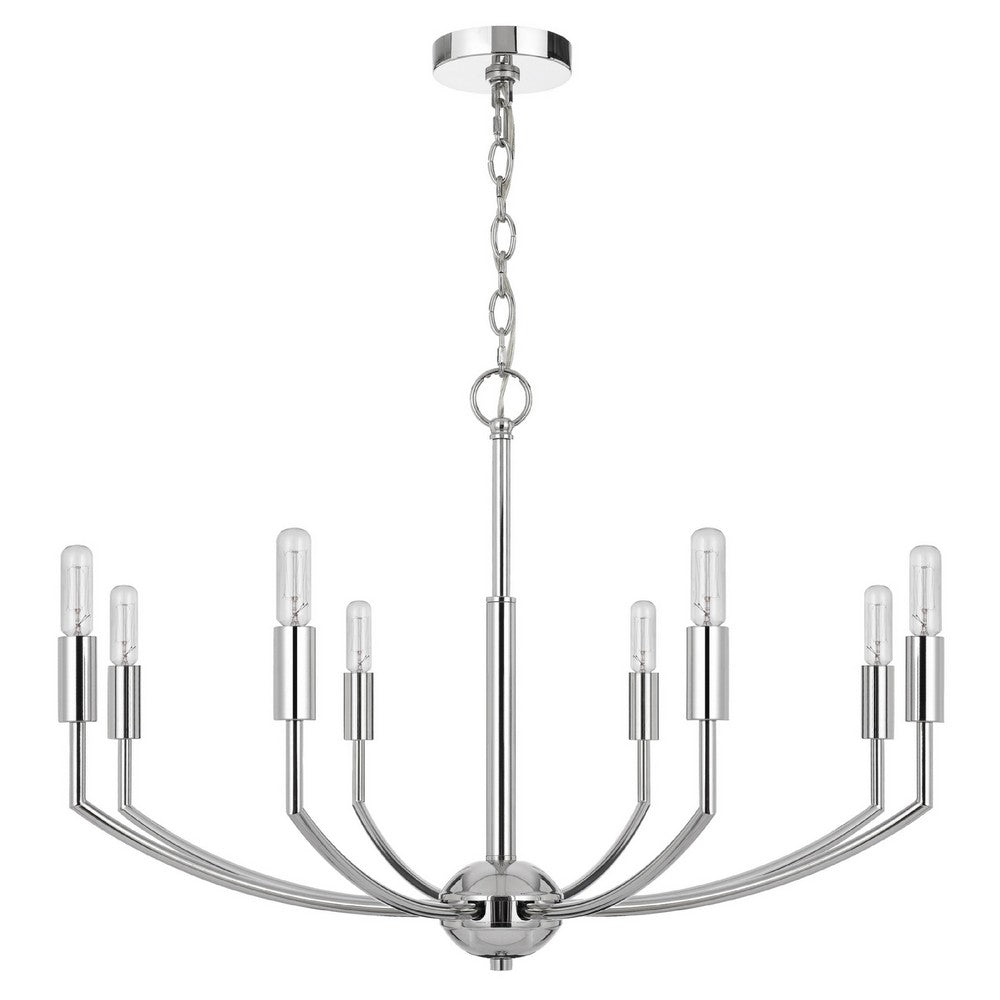 Kera 8 Light Candelabra Chandelier, 30 Inch Wide Arm Modern Chrome Metal - BM351638