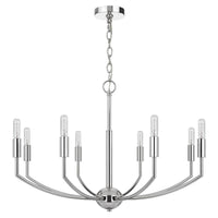 Kera 8 Light Candelabra Chandelier, 30 Inch Wide Arm Modern Chrome Metal - BM351638