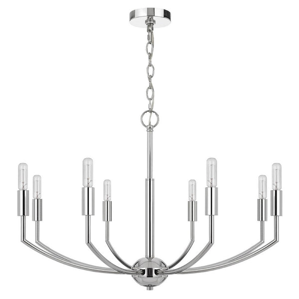Kera 8 Light Candelabra Chandelier, 30 Inch Wide Arm Modern Chrome Metal - BM351638