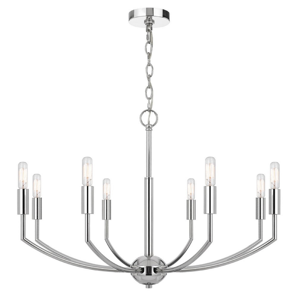 Kera 8 Light Candelabra Chandelier, 30 Inch Wide Arm Modern Chrome Metal - BM351638