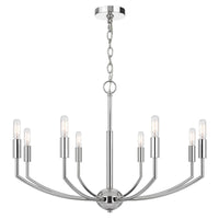 Kera 8 Light Candelabra Chandelier, 30 Inch Wide Arm Modern Chrome Metal - BM351638