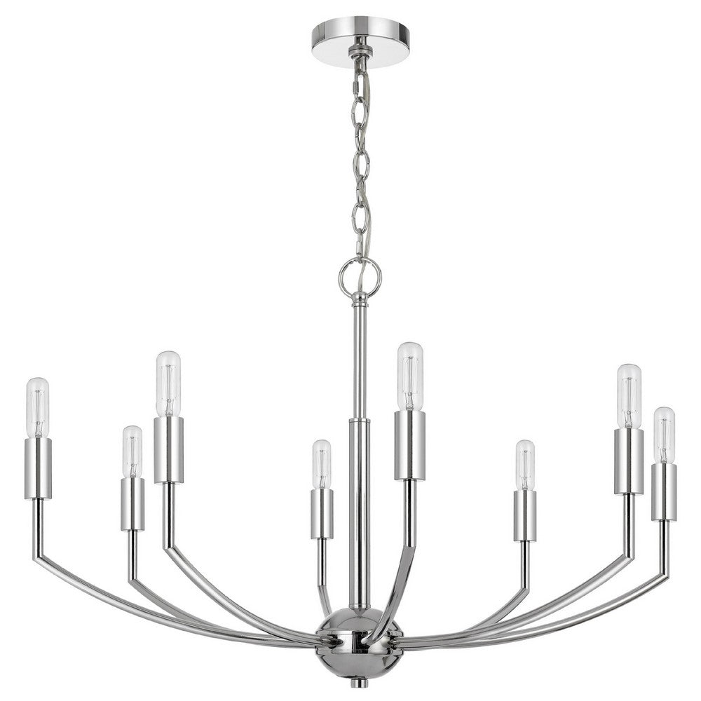 Kera 8 Light Candelabra Chandelier, 30 Inch Wide Arm Modern Chrome Metal - BM351638