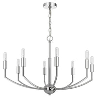 Kera 8 Light Candelabra Chandelier, 30 Inch Wide Arm Modern Chrome Metal - BM351638