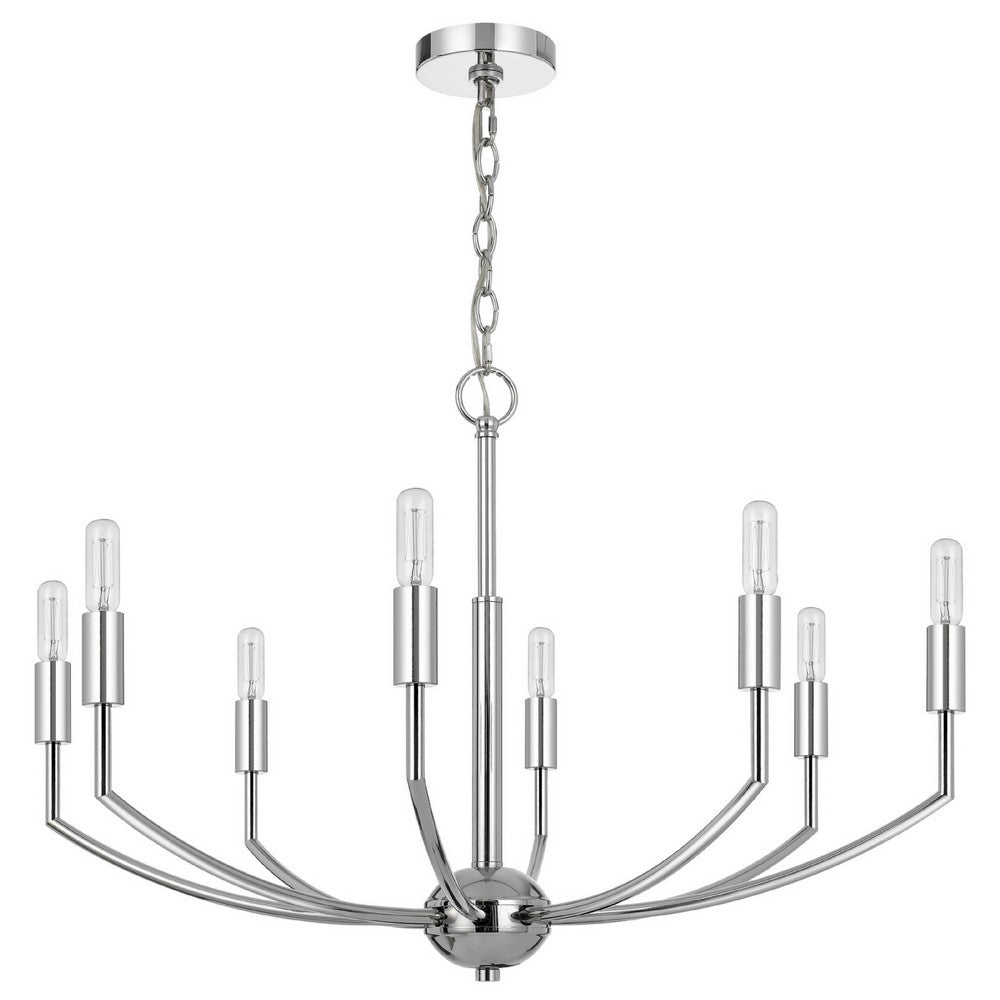Kera 8 Light Candelabra Chandelier, 30 Inch Wide Arm Modern Chrome Metal - BM351638
