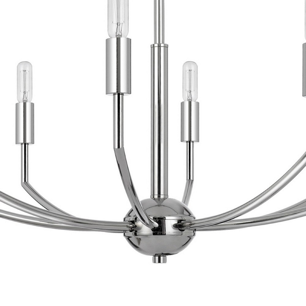 Kera 8 Light Candelabra Chandelier, 30 Inch Wide Arm Modern Chrome Metal - BM351638