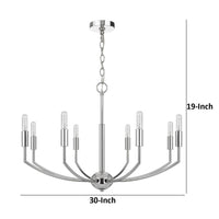 Kera 8 Light Candelabra Chandelier, 30 Inch Wide Arm Modern Chrome Metal - BM351638
