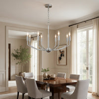 Kera 8 Light Candelabra Chandelier, 30 Inch Wide Arm Modern Chrome Metal - BM351638