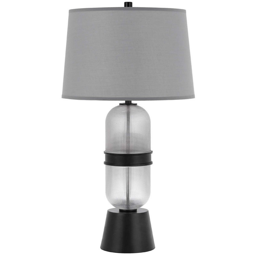Table Lamp with LED Light, Gray Drum Shade, Frosted Glass Base, 29 Inch - BM351639