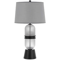 Table Lamp with LED Light, Gray Drum Shade, Frosted Glass Base, 29 Inch - BM351639