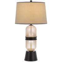 Table Lamp with LED Light, Gray Drum Shade, Frosted Glass Base, 29 Inch - BM351639