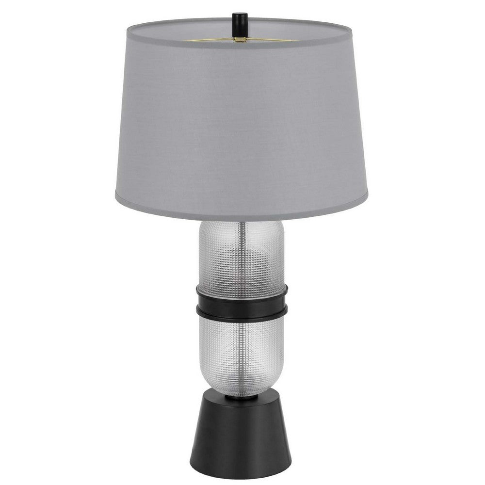 Table Lamp with LED Light, Gray Drum Shade, Frosted Glass Base, 29 Inch - BM351639