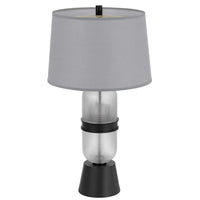 Table Lamp with LED Light, Gray Drum Shade, Frosted Glass Base, 29 Inch - BM351639