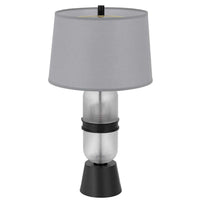 Table Lamp with LED Light, Gray Drum Shade, Frosted Glass Base, 29 Inch - BM351639