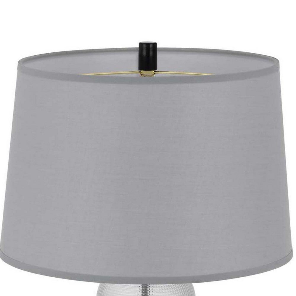 Table Lamp with LED Light, Gray Drum Shade, Frosted Glass Base, 29 Inch - BM351639