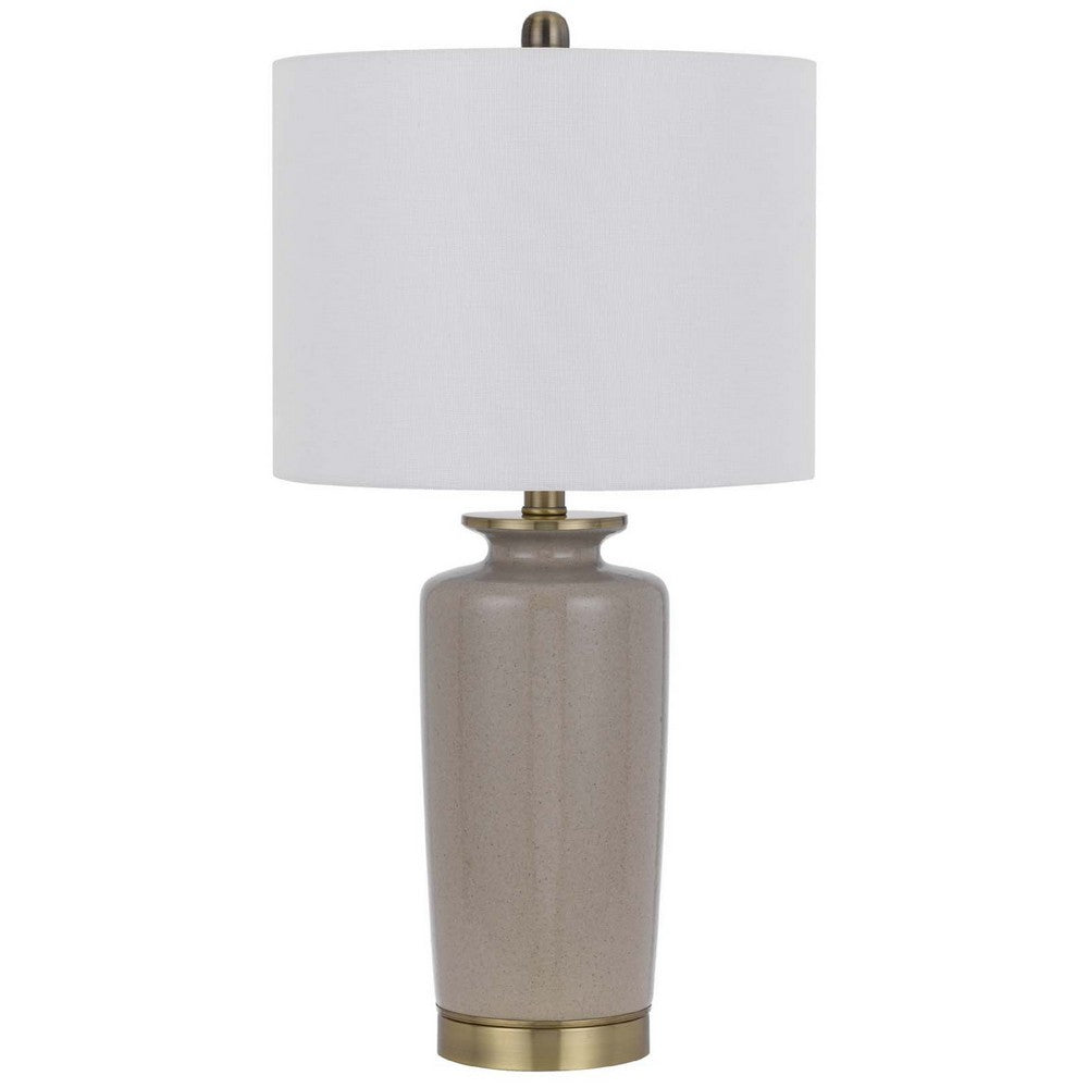 Table Lamp, White Drum Shade, 26 Inch Sand Gray Ceramic Vase Base - BM351640
