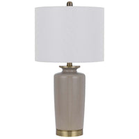 Table Lamp, White Drum Shade, 26 Inch Sand Gray Ceramic Vase Base - BM351640