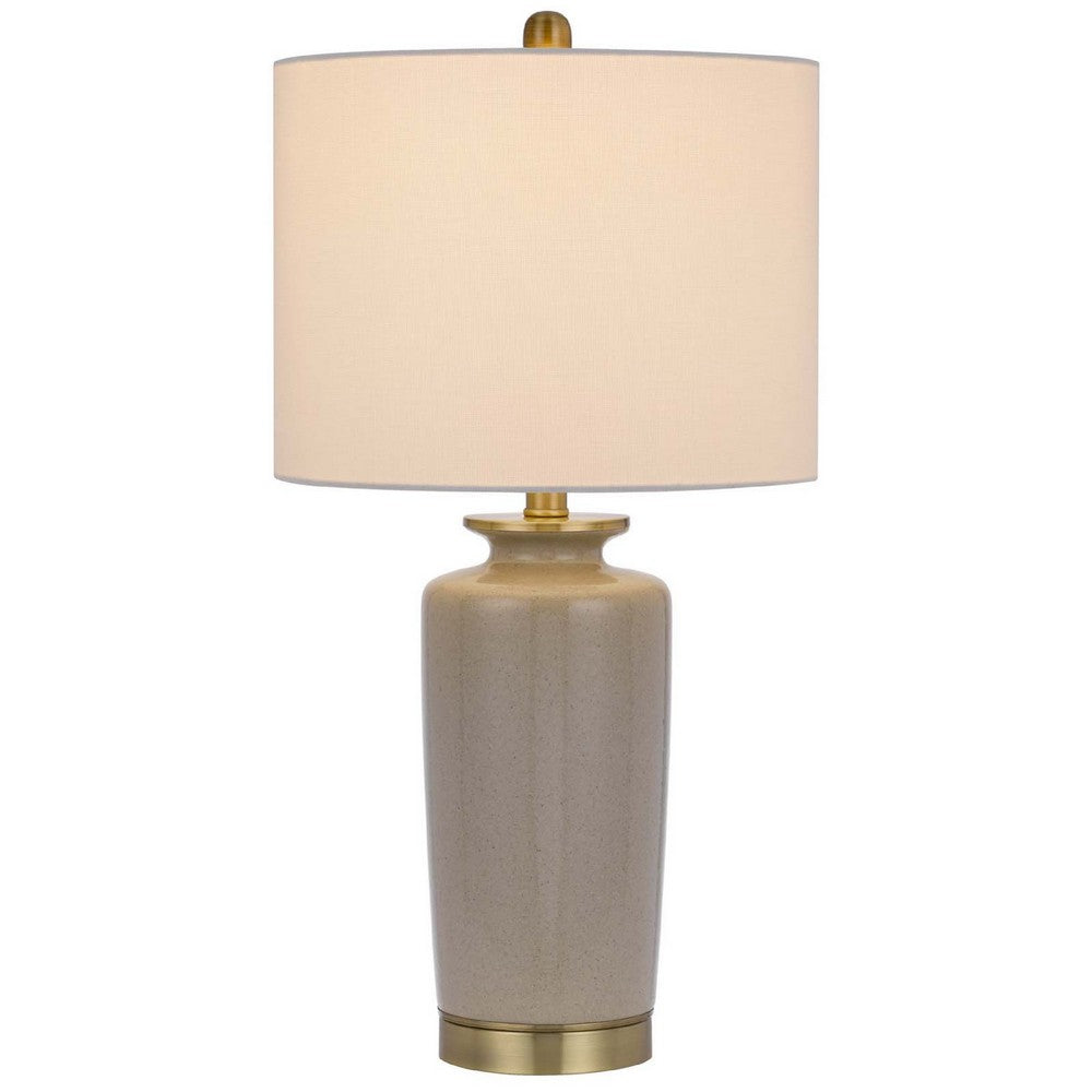 Table Lamp, White Drum Shade, 26 Inch Sand Gray Ceramic Vase Base - BM351640