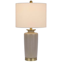 Table Lamp, White Drum Shade, 26 Inch Sand Gray Ceramic Vase Base - BM351640