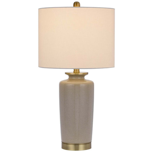 Table Lamp, White Drum Shade, 26 Inch Sand Gray Ceramic Vase Base - BM351640