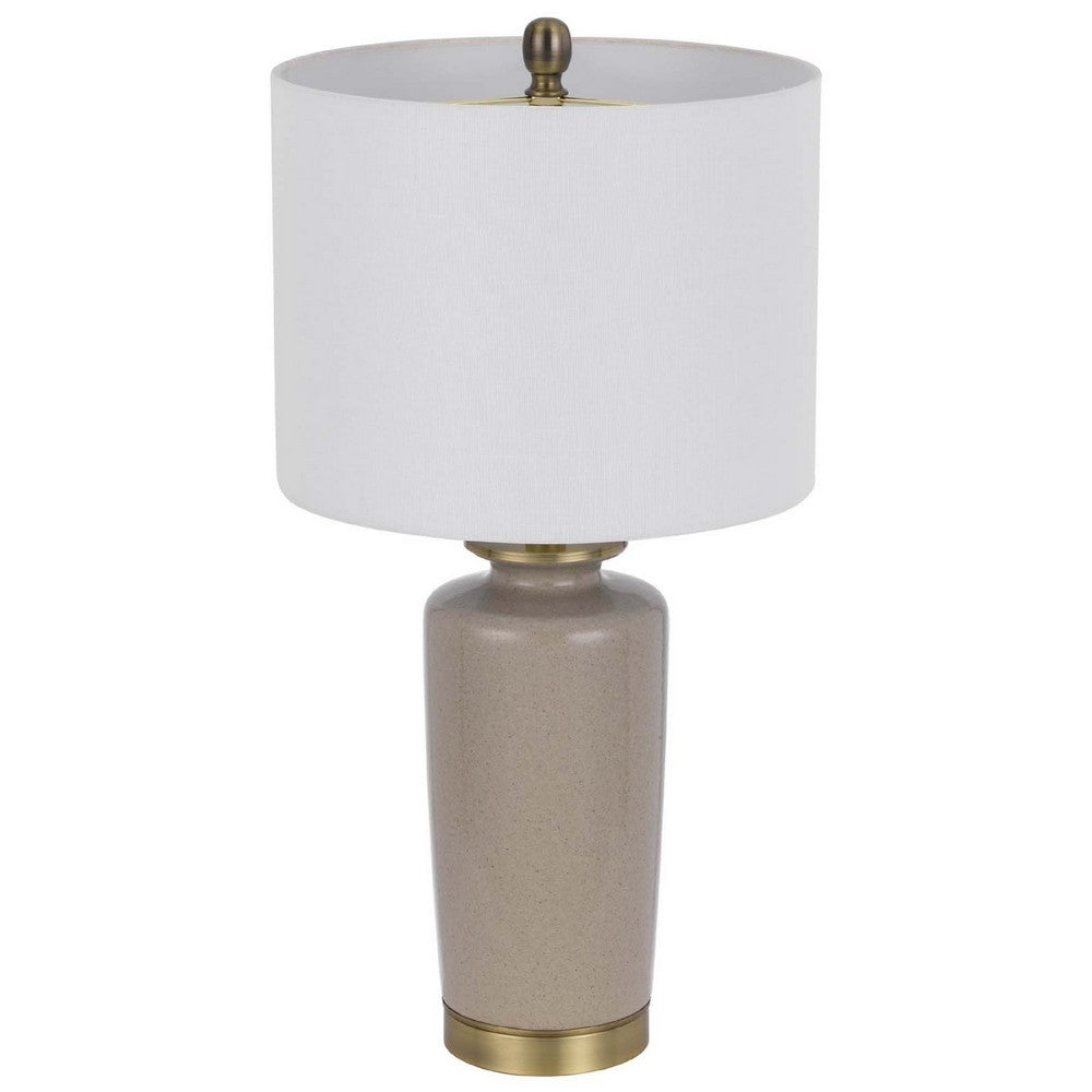 Table Lamp, White Drum Shade, 26 Inch Sand Gray Ceramic Vase Base - BM351640