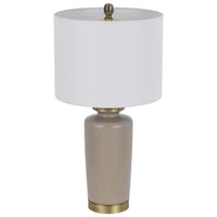 Table Lamp, White Drum Shade, 26 Inch Sand Gray Ceramic Vase Base - BM351640