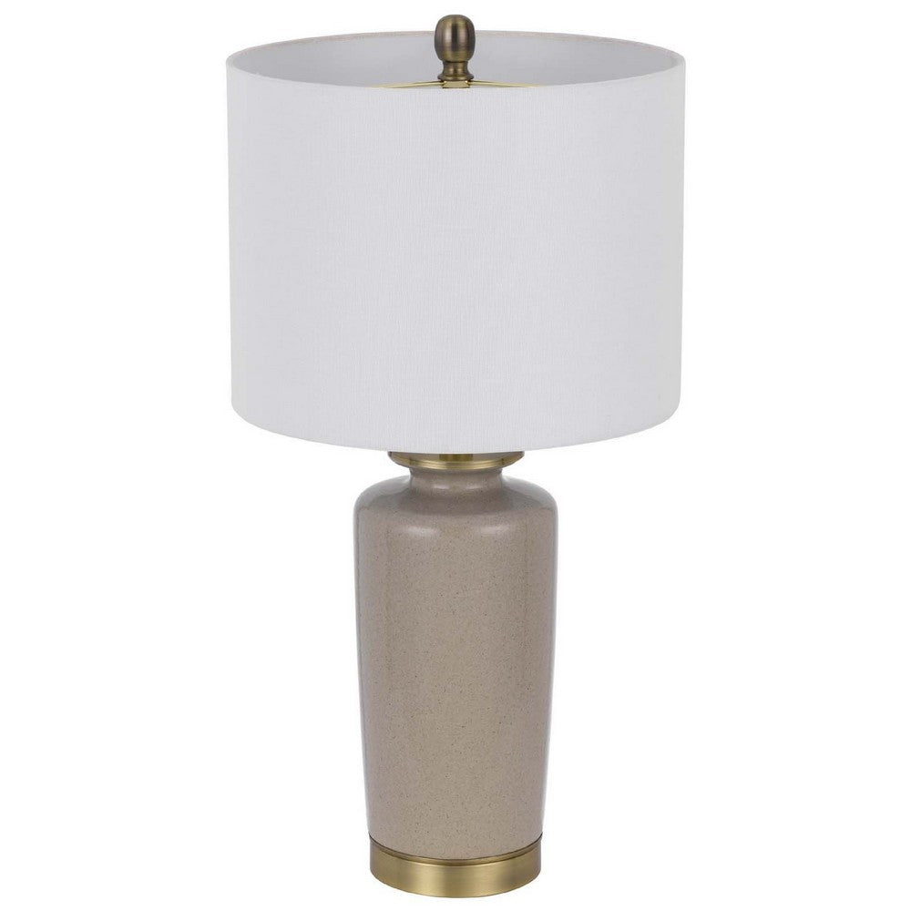Table Lamp, White Drum Shade, 26 Inch Sand Gray Ceramic Vase Base - BM351640