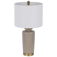 Table Lamp, White Drum Shade, 26 Inch Sand Gray Ceramic Vase Base - BM351640