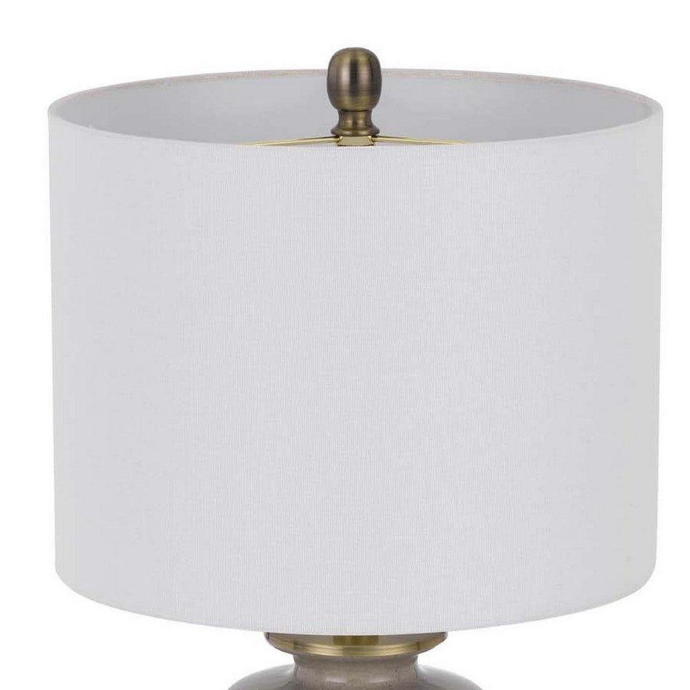 Table Lamp, White Drum Shade, 26 Inch Sand Gray Ceramic Vase Base - BM351640
