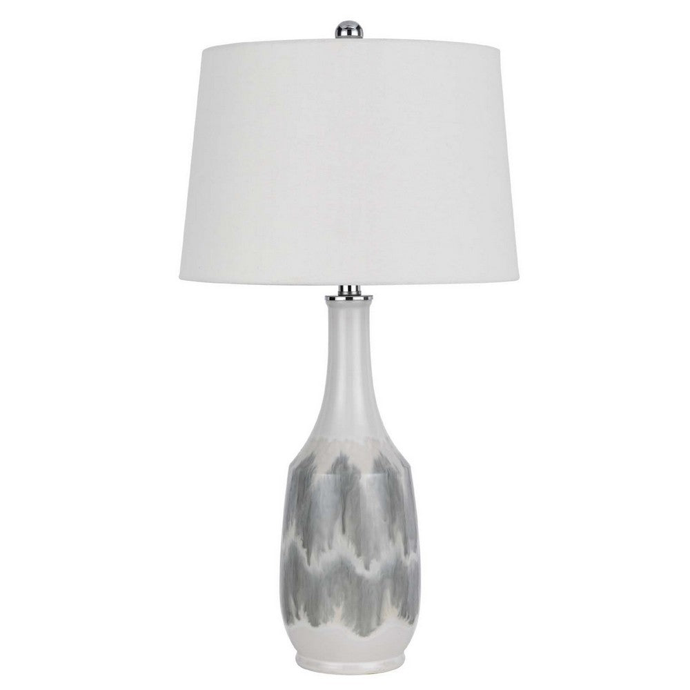 Table Lamp, Drum Shade, 29 Inch White, Smokey Gray Swirl Ceramic Base - BM351641