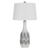 Table Lamp, Drum Shade, 29 Inch White, Smokey Gray Swirl Ceramic Base - BM351641