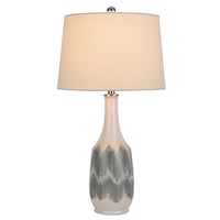 Table Lamp, Drum Shade, 29 Inch White, Smokey Gray Swirl Ceramic Base - BM351641