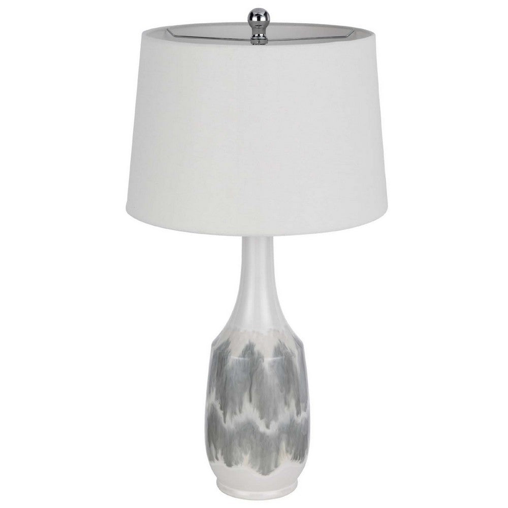 Table Lamp, Drum Shade, 29 Inch White, Smokey Gray Swirl Ceramic Base - BM351641